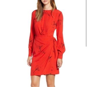 ASTR the Label XS Red Apron Front Long Sleeve Dress